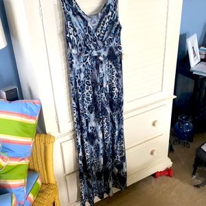 NY Collection Leopard Print Maxi Dress Blues and Grays Sz S